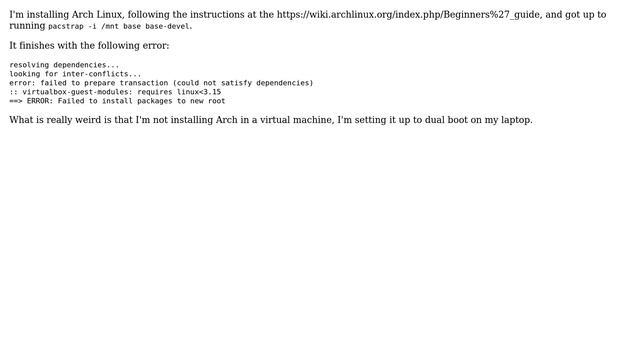 Error installing arch Linux due to virtual box-guest-modules (despite not installing on virtual... смотреть онлайн