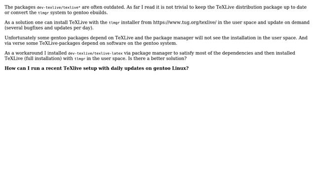Unix & Linux: How to keep TeXLive up to date on gentoo? смотреть онлайн
