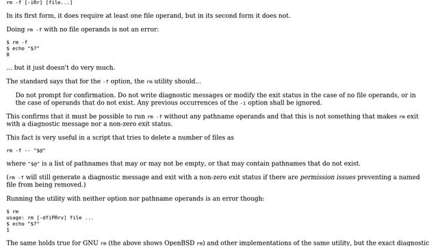 Why does rm manual say that we can run it without any argument, when this is not true? смотреть онлайн