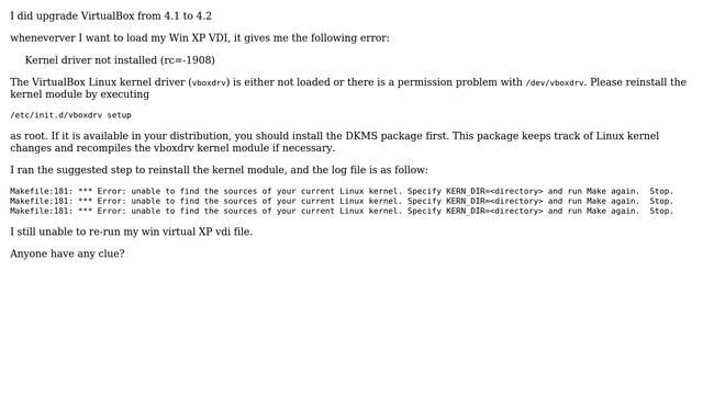 After upgrade of Virtual Box, kernel sources are missing смотреть онлайн