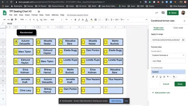 Conditional Formatting   Random Seating Chart