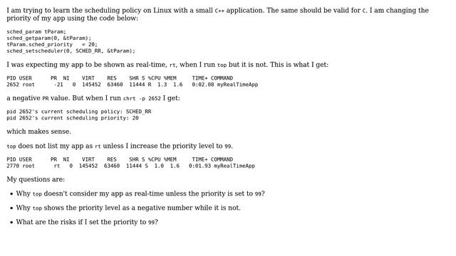 Unix & Linux: Why top doesn't list my application as real-time? смотреть онлайн