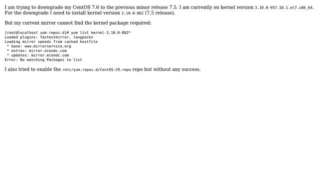 Unix & Linux: Cannot downgrade from CentOS 7.6 to 7.5 смотреть онлайн