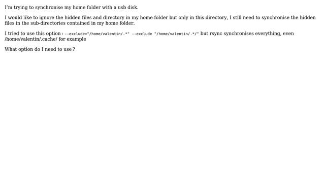 Ubuntu: excluding hidden files only in a particular directory смотреть онлайн