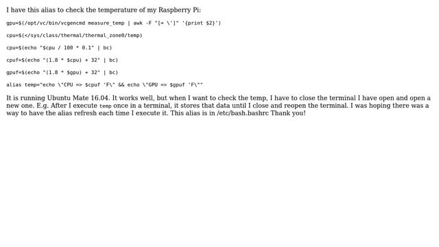 Unix & Linux: How to refresh an alias each time it is executed? смотреть онлайн