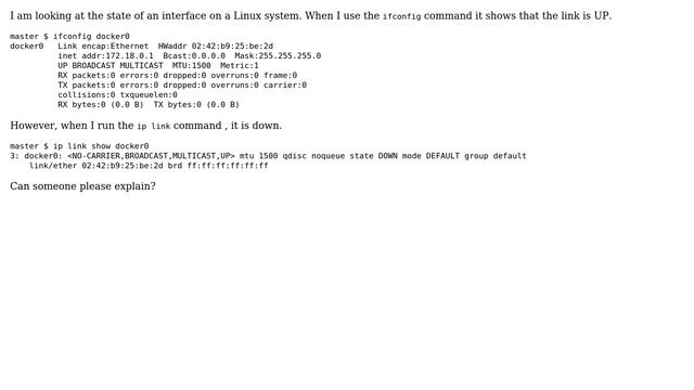 DevOps & SysAdmins: ifconfig shows UP while ip link shows DOWN смотреть онлайн