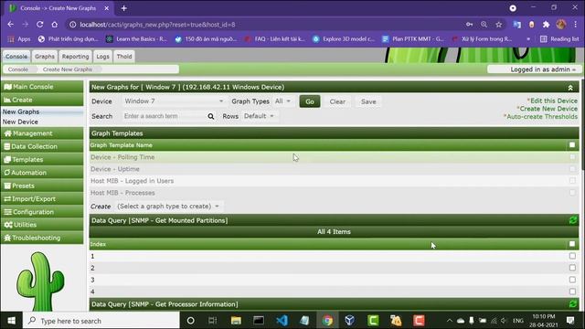 Cacti toturial: Add WINDOW device and KALI device смотреть онлайн