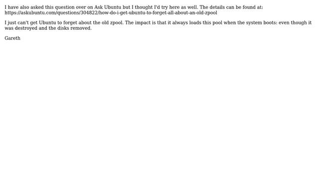 How do I get Ubuntu to forget about a destroyed zfs pool? смотреть онлайн