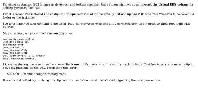 Setting vsftpd to allow me uploading to /var/www, got 500 OOPS: cannot change directory:/root смотреть онлайн