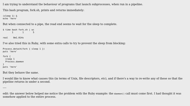 Unix & Linux: Do subprocesses keep pipes open? смотреть онлайн