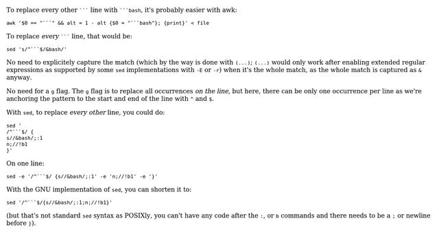 Unix & Linux: Replace the opening ``` of double ``` pairs with ```bash (4 Solutions!!) смотреть онлайн