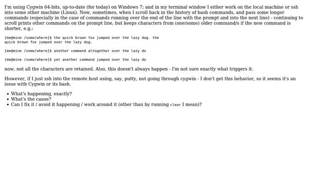 Unix & Linux: When scrolling through history in cygwin terminal window line gets garbled смотреть онлайн