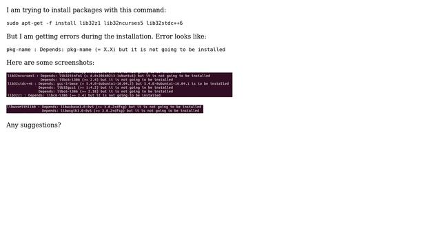 Ubuntu: Dependency problems when trying to install lib32z1 lib32ncurses5 lib32stdc++6 смотреть онлайн
