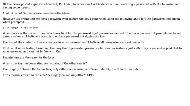 SSH access to AWS working with default id_rsa.pub but not with key generated using ssh-keygen смотреть онлайн