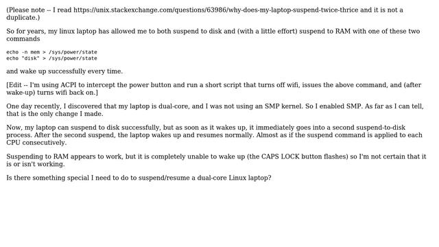 linux / SMP -- suspend immediately after wakeup from suspend смотреть онлайн