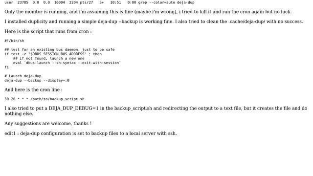 Ubuntu: Deja-dup backup already running when launched from cron смотреть онлайн