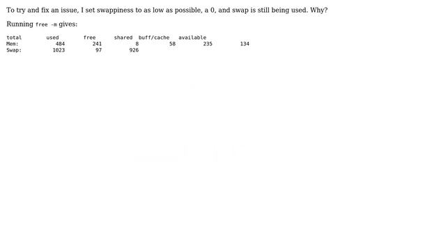 Ubuntu: Why is swap being used when vm.swappiness is 0? смотреть онлайн