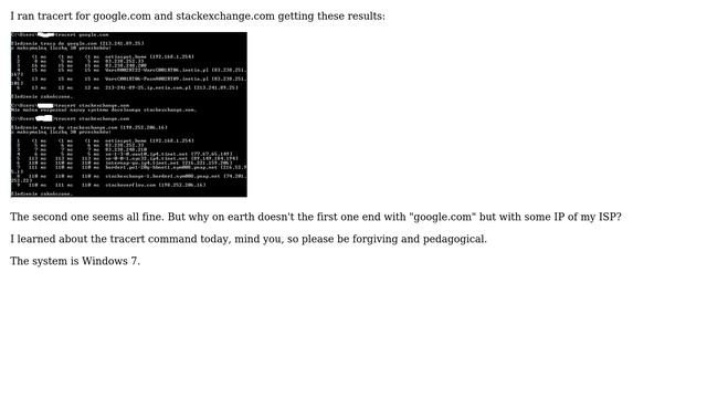 Unix & Linux: Why doesn't "tracert google.com" spit out "google.com" at the end? смотреть онлайн