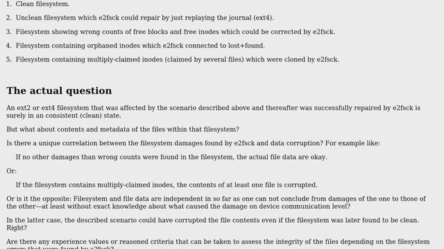Unix & Linux: Can we trust the files in a filesystem that was repaired by e2fsck? смотреть онлайн