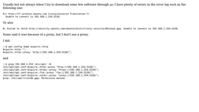 Ubuntu: sudo apt-get update not working Unable to connect to 192.168.1.254:3128 смотреть онлайн