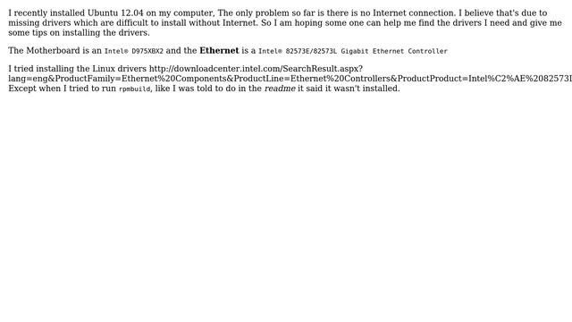 Ubuntu: How can I install a driver for an Intel 82573 Gigabit ethernet card? смотреть онлайн