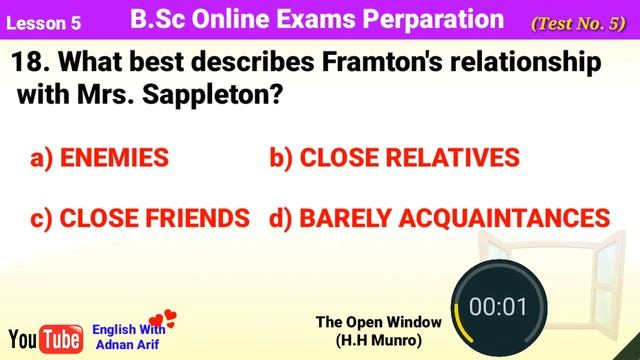 B.Sc English MCQs Test 5 - Solved - The Open Window by H.H Munro (Saki) 40 MCQs - BSc English смотреть онлайн