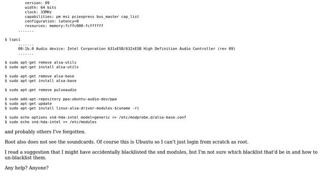 Ubuntu: No Soundcards found. Alsa disappeared? смотреть онлайн