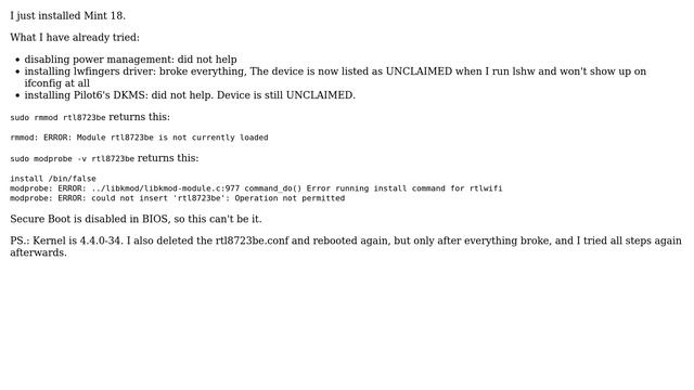 Unix & Linux: Another problem with Realtek 8723BE - Module not loaded смотреть онлайн