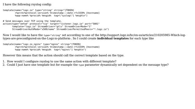 rsyslog: Forward different message types to same server with different templates смотреть онлайн