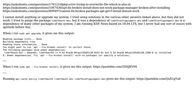 Unix & Linux: KDE on LTS 18.04 - Cannot Upgrade or 'sudo apt --fix-broken install' смотреть онлайн