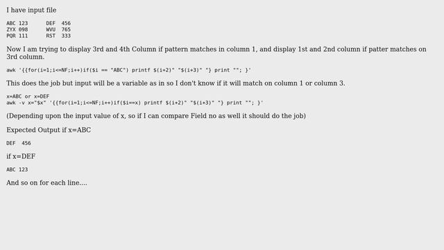Unix & Linux: awk to print a column data when pattern matches on a particular column смотреть онлайн