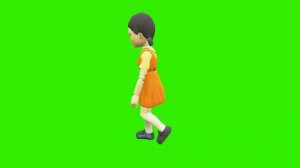 Футаж кукла из игры в кальмара на зеленом фоне