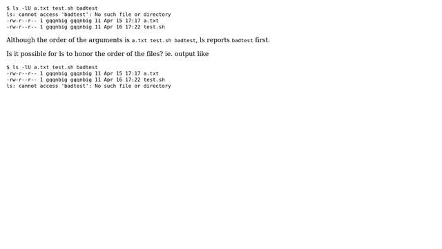 Unix & Linux: ls reports nonexistent files first, ignoring the specified order смотреть онлайн