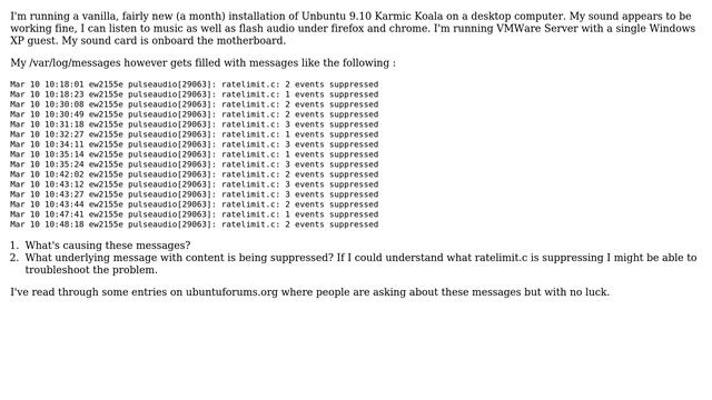 How can I stop pulseaudio from filling /var/log/messages with ratelimit.c suppressed lines under... смотреть онлайн