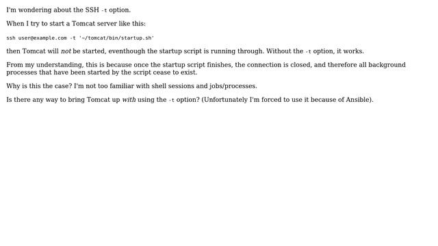 Unix & Linux: SSH startup script fails with -t option смотреть онлайн
