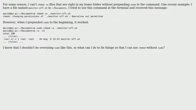 Ubuntu: Can't Change Permissions of Files in Home Folder without Sudo смотреть онлайн