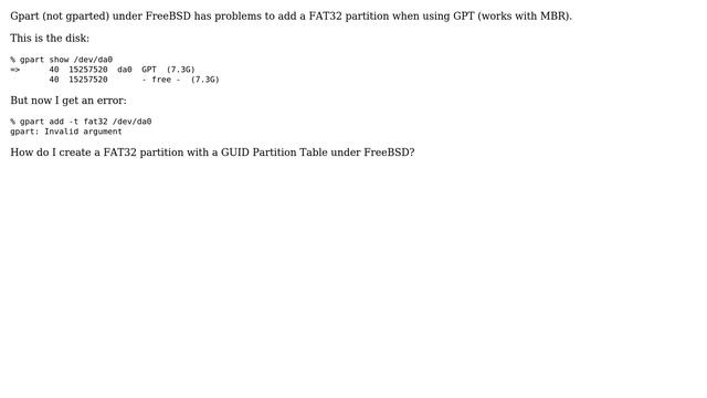 Unix & Linux: Can't create FAT32 partition with gpart under FreeBSD смотреть онлайн