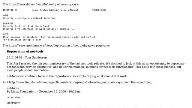 Where is the statement of deprecation of ifconfig (on linux)? (4 Solutions!!) смотреть онлайн