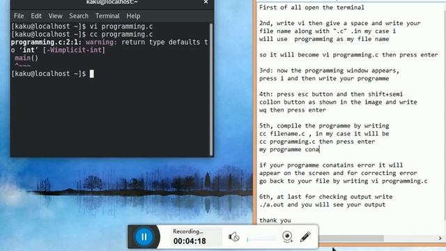 how to write c programme on terminal in fedora || not in text editor смотреть онлайн