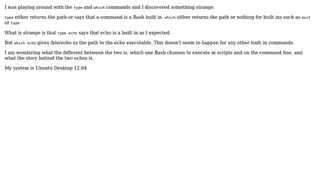 Unix & Linux: What is the difference between the built in echo command and /bin/echo? смотреть онлайн