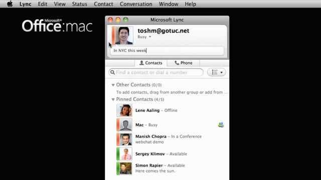 Microsoft Lync 2010 - Mac LYNC QuickTour 1280x720 смотреть онлайн