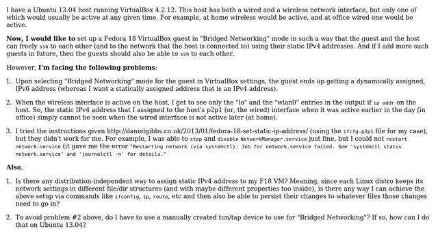 Fedora 18 guest in VirtualBox 4.2: How to assign static IPv4 address to guest regardless of... смотреть онлайн