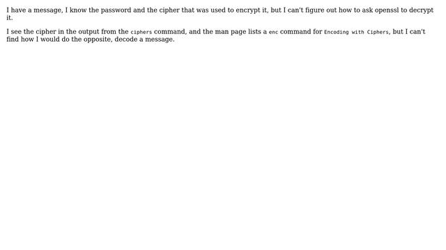 Unix & Linux: How do I decrypt a message using openssl's CLI? смотреть онлайн