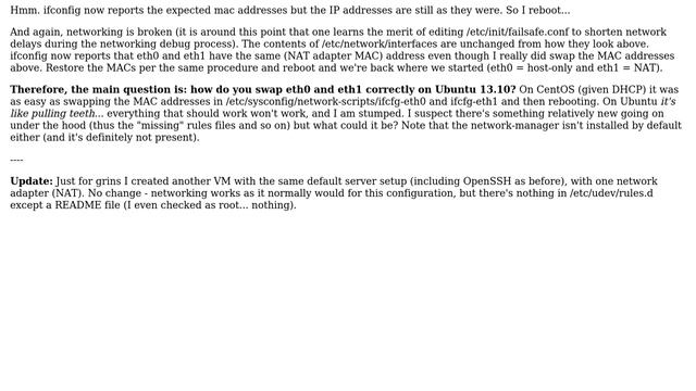 Unix & Linux: Ubuntu: how do you swap eth0 and eth1? (Ubuntu 13.10 server in a VirtualBox VM) смотреть онлайн