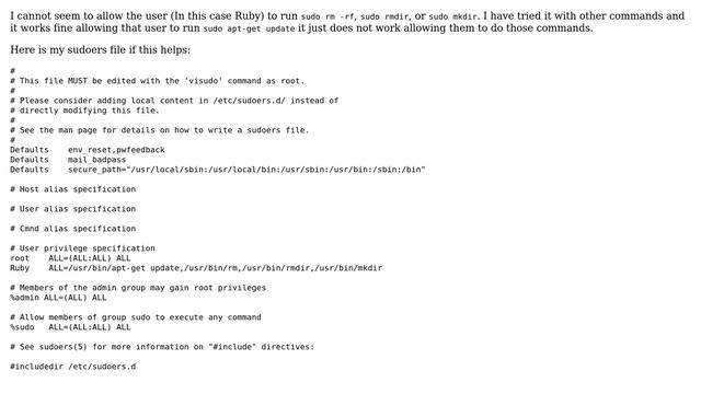 Ubuntu: Certain commands not working for a user with sudo after adding to `sudoers` file смотреть онлайн