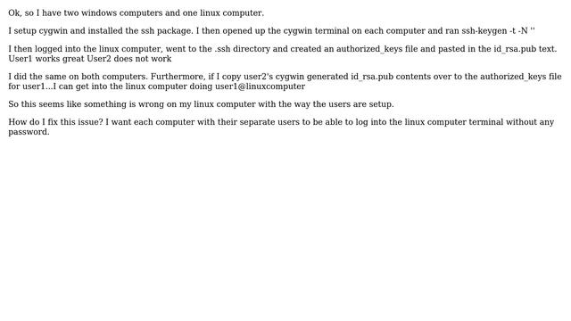 Cygwin and automated SSH Login - one user works, the other does not смотреть онлайн