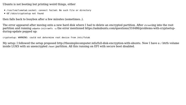 Ubuntu: How to fix a not booting ubuntu setup with encrypted root disk? смотреть онлайн