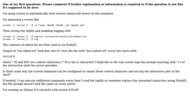 Unix & Linux: screen logging - How to ommit interactive shell control characters and prompt? смотреть онлайн