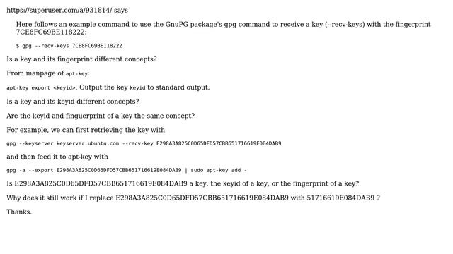 Unix & Linux: What are the keyid and finguerprint of a public key in gpg and apt-key? смотреть онлайн