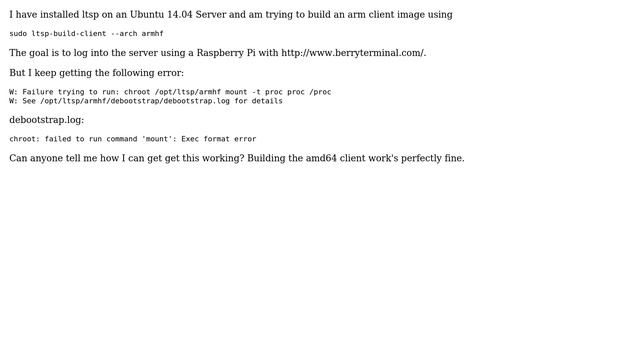 Ubuntu: Error building an ARM ltsp client image смотреть онлайн